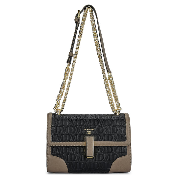 Small Monogram Leather Shoulder Bag - Black