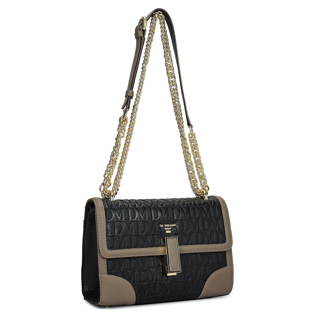 Small Monogram Leather Shoulder Bag - Black