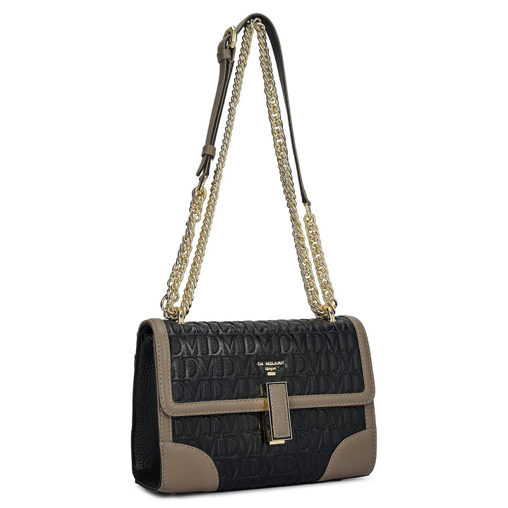 Small Monogram Leather Shoulder Bag - Black
