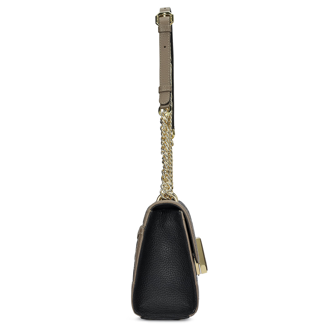 Small Monogram Leather Shoulder Bag - Black