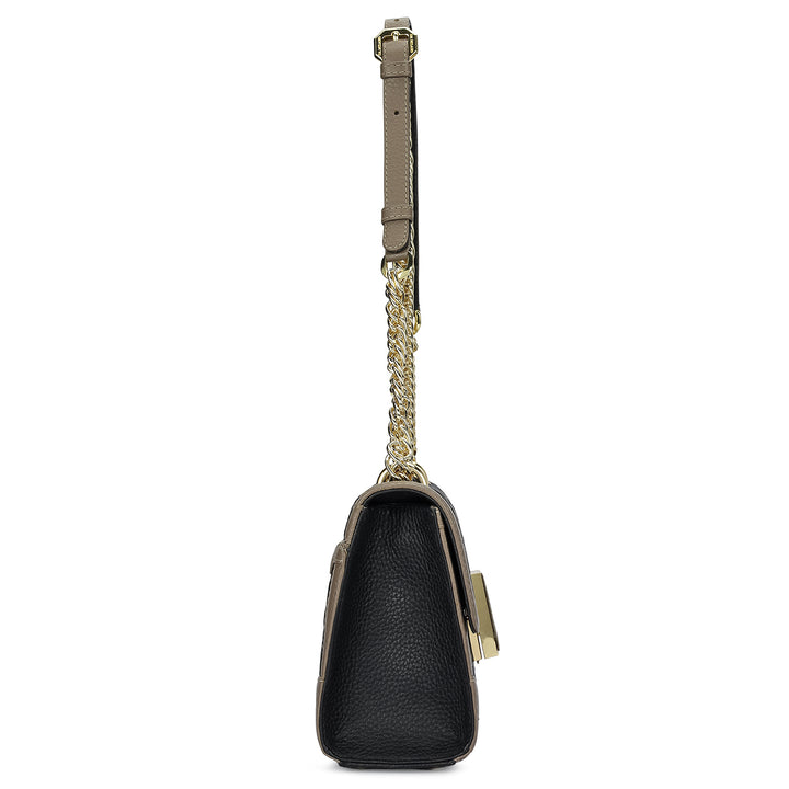 Small Monogram Leather Shoulder Bag - Black
