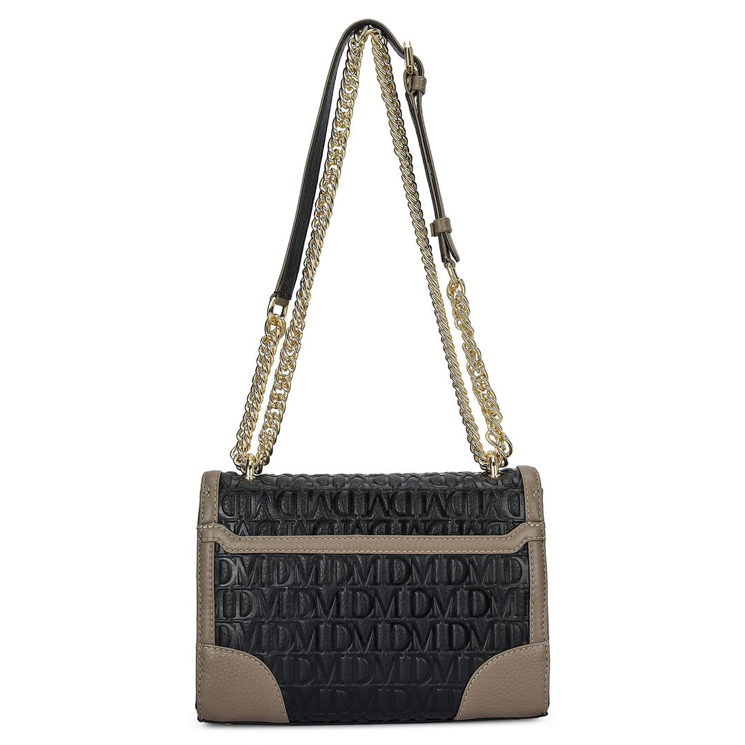 Small Monogram Leather Shoulder Bag - Black