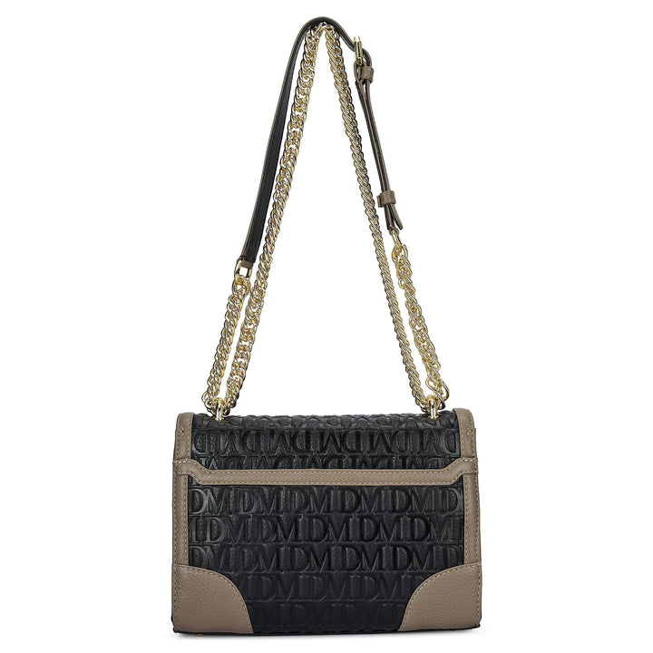 Small Monogram Leather Shoulder Bag - Black