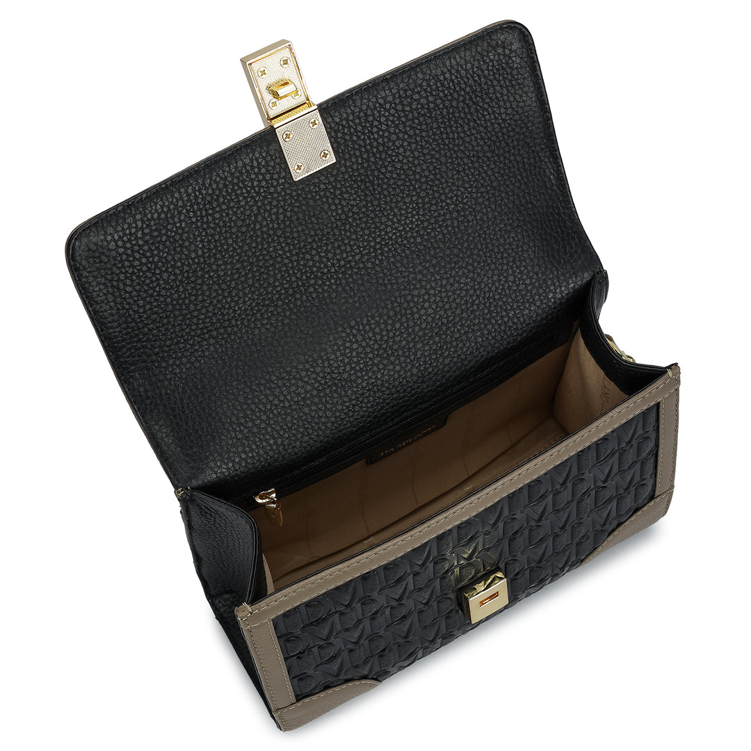 Small Monogram Leather Shoulder Bag - Black