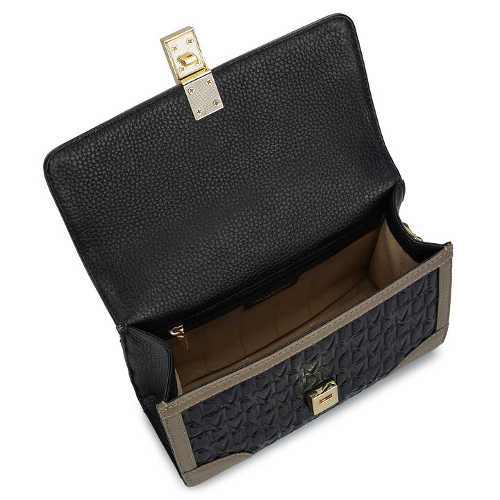 Small Monogram Leather Shoulder Bag - Black