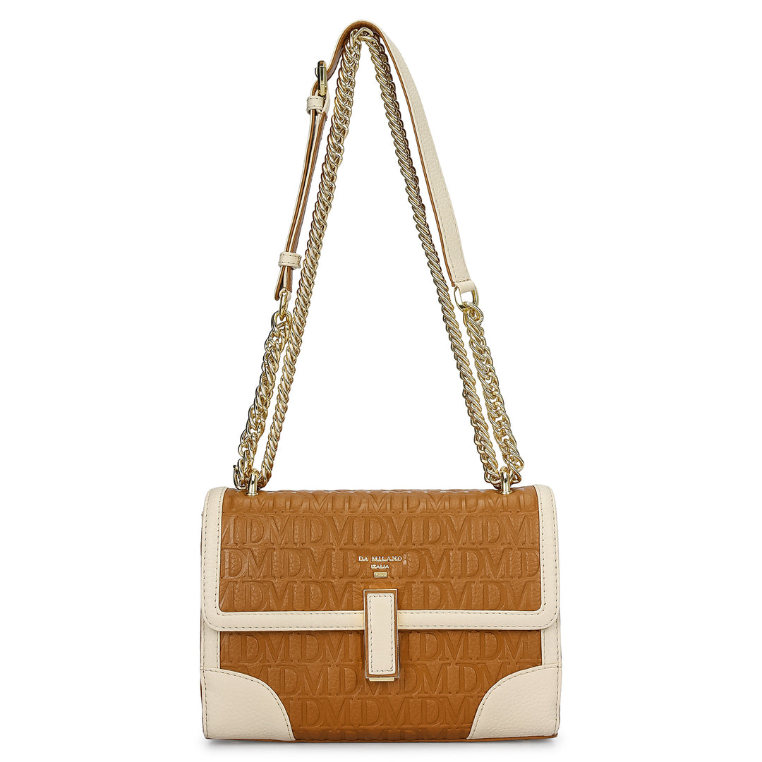 Small Monogram Leather Shoulder Bag - Caramel