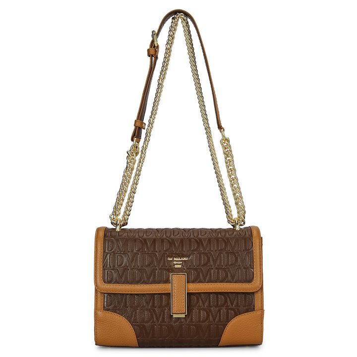 Small Monogram Leather Shoulder Bag - Mocha