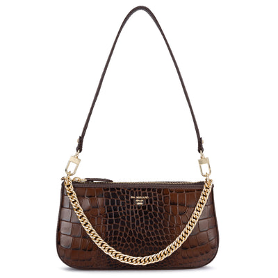 Small Croco Leather Shoulder Bag - Brown