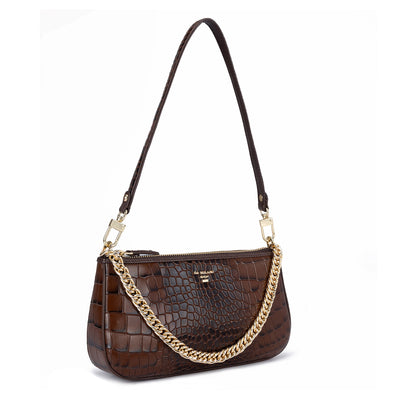 Small Croco Leather Shoulder Bag - Brown