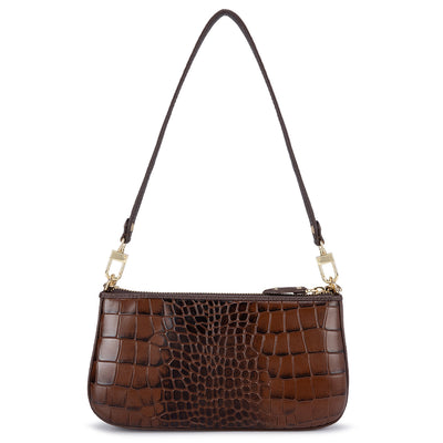 Small Croco Leather Shoulder Bag - Brown