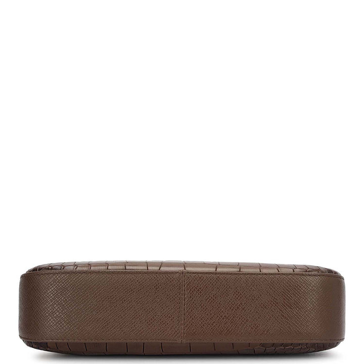 Small Croco Leather Baguette - Walnut