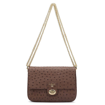 Small Ostrich Leather Shoulder Bag - Brown