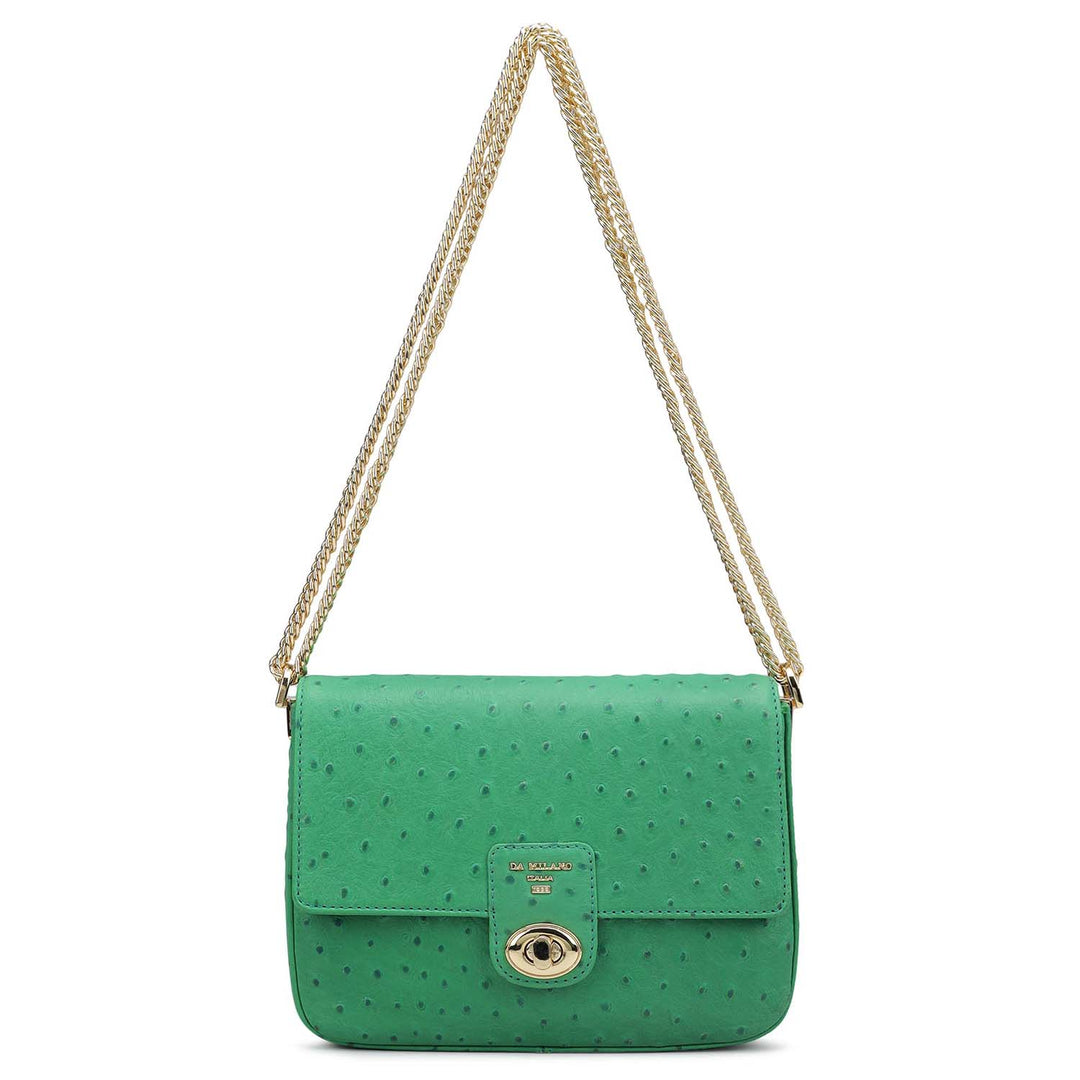 Small Ostrich Leather Shoulder Bag Green Da Milano