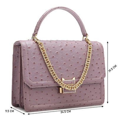 Small Ostrich Leather Satchel - Lavender
