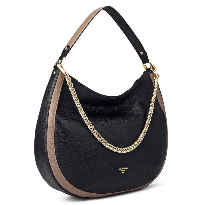 Medium Wax Leather Hobo - Black