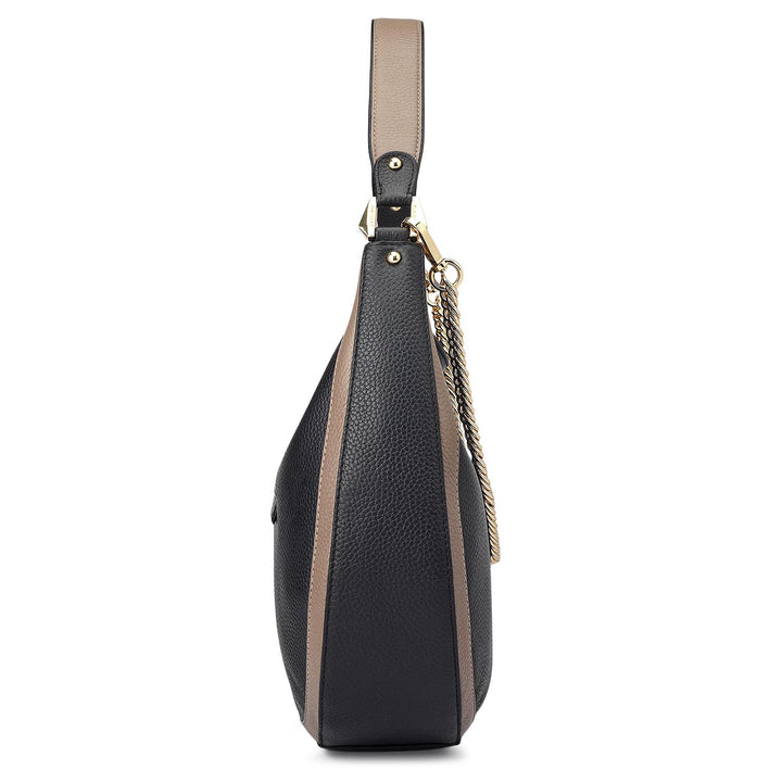 Medium Wax Leather Hobo - Black