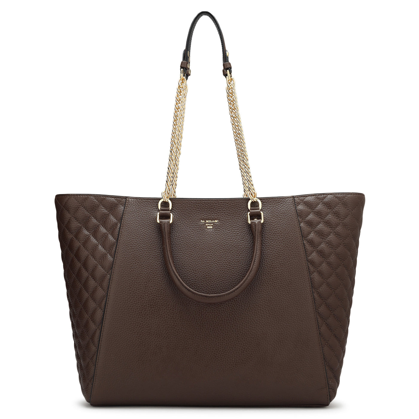 Large Wax Quilting Leather Tote - Chocolate