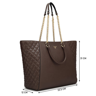 Large Wax Quilting Leather Tote - Chocolate
