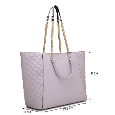 Large Wax Quilting Leather Tote - Lilac
