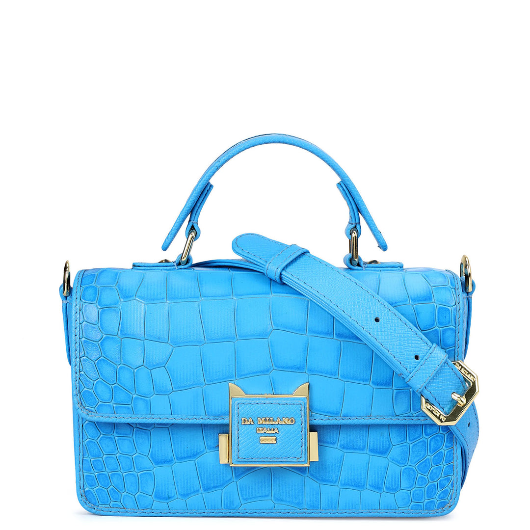 Small Croco Leather Satchel - Blue