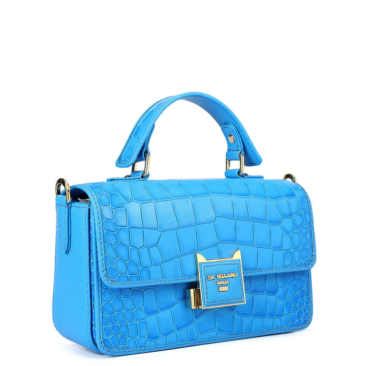 Small Croco Leather Satchel - Blue