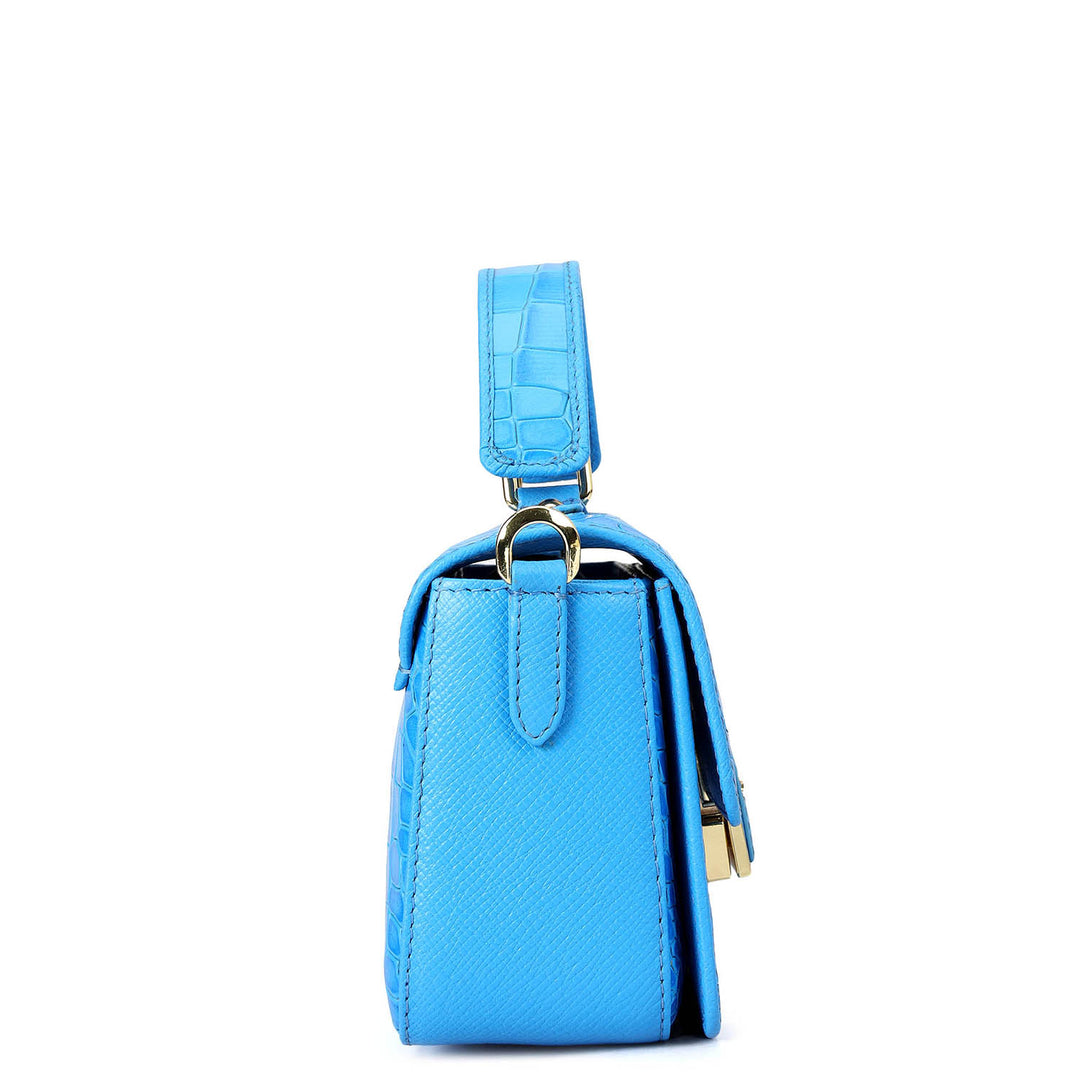 Small Croco Leather Satchel - Blue