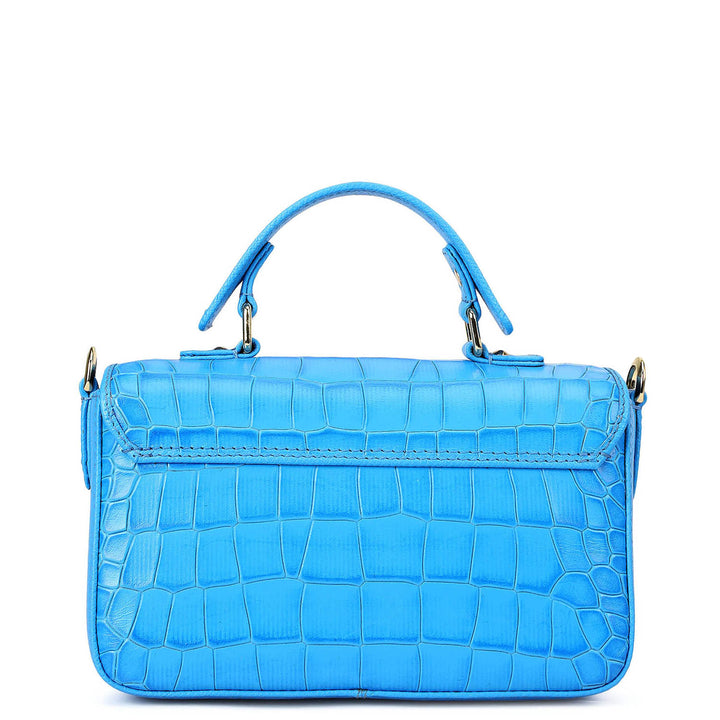 Small Croco Leather Satchel - Blue