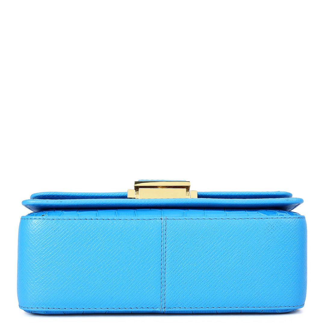 Small Croco Leather Satchel - Blue