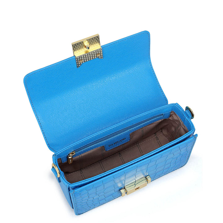 Small Croco Leather Satchel - Blue