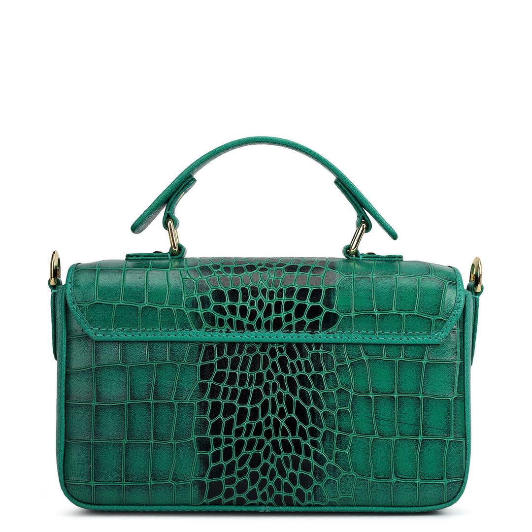 Small Croco Leather Satchel - Emerald Green