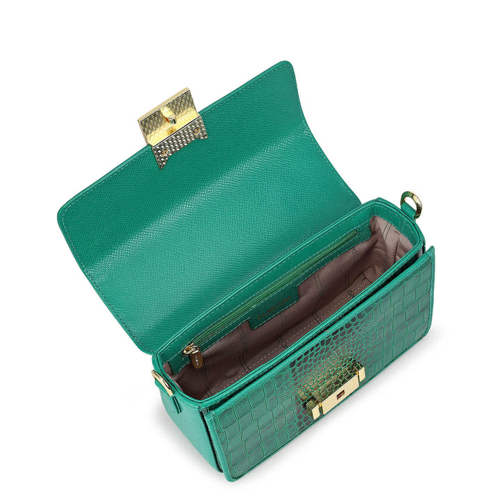 Small Croco Leather Satchel - Emerald Green