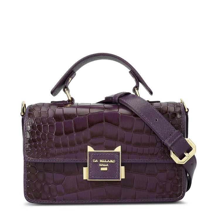 Small Croco Leather Satchel - Grapevine
