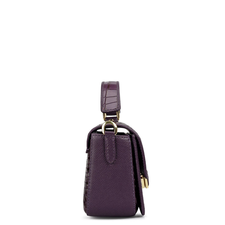 Small Croco Leather Satchel - Grapevine