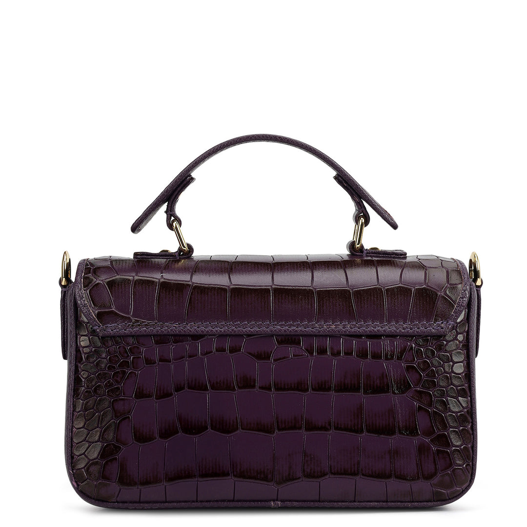 Small Croco Leather Satchel - Grapevine