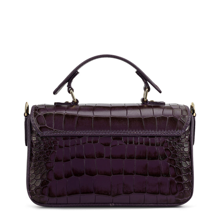 Small Croco Leather Satchel - Grapevine