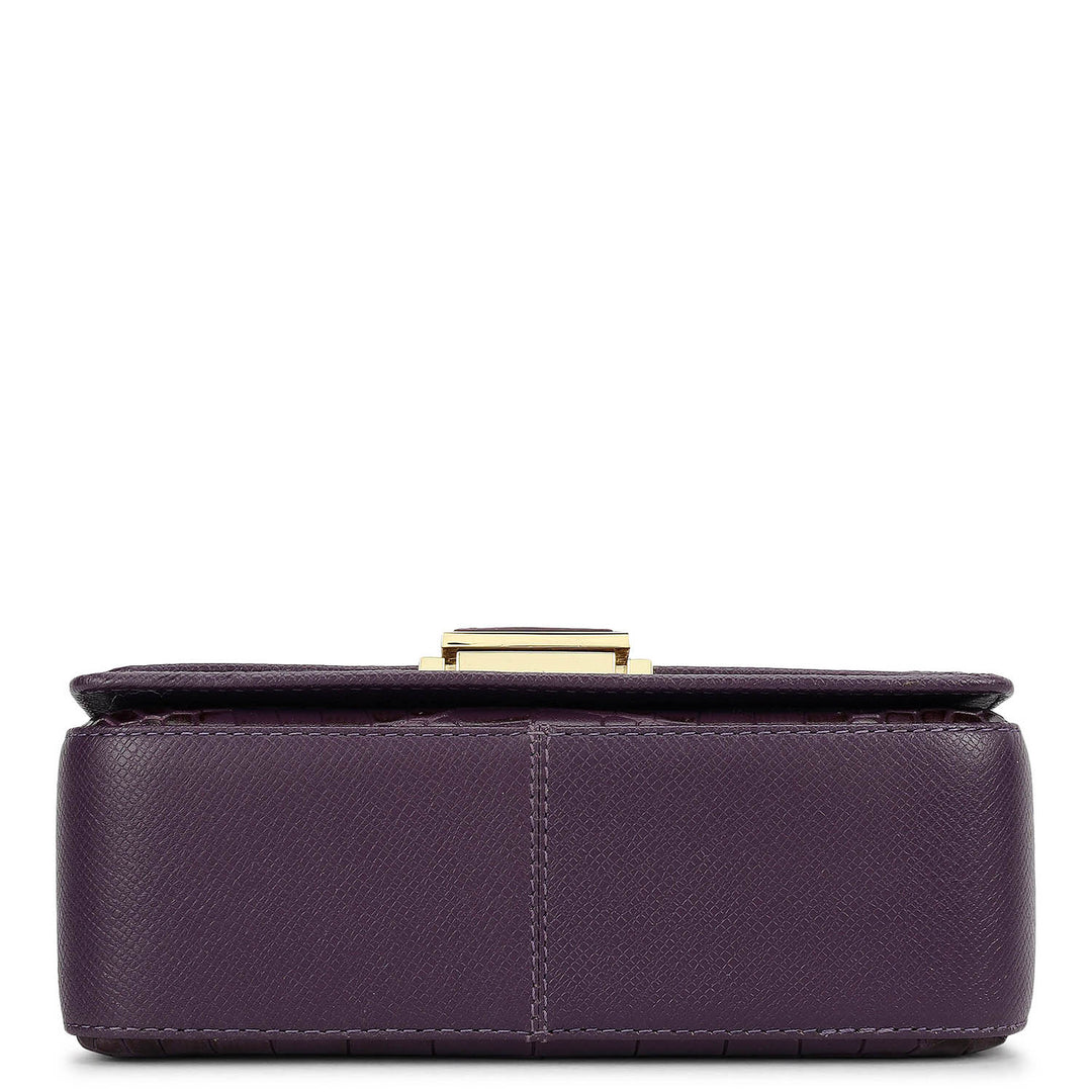 Small Croco Leather Satchel - Grapevine