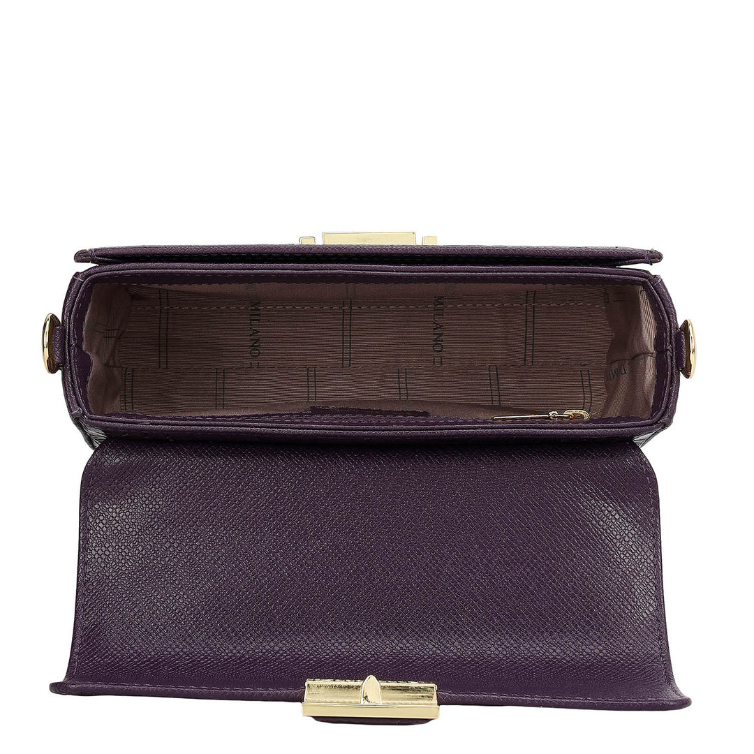 Small Croco Leather Satchel - Grapevine