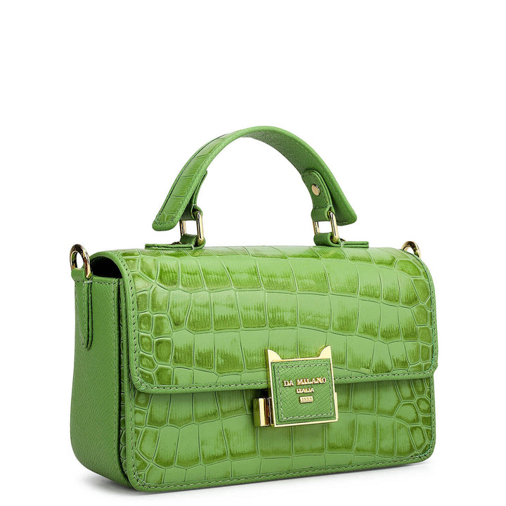 Small Croco Leather Satchel - Kiwi