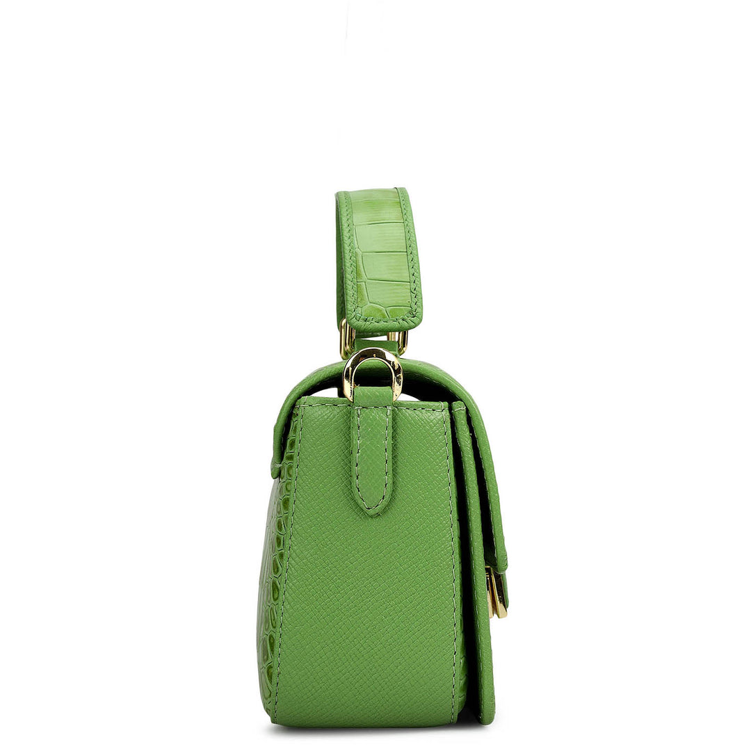 Small Croco Leather Satchel - Kiwi