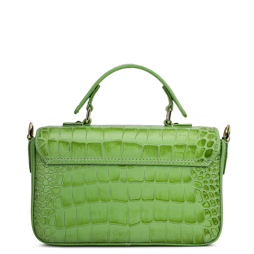 Small Croco Leather Satchel - Kiwi