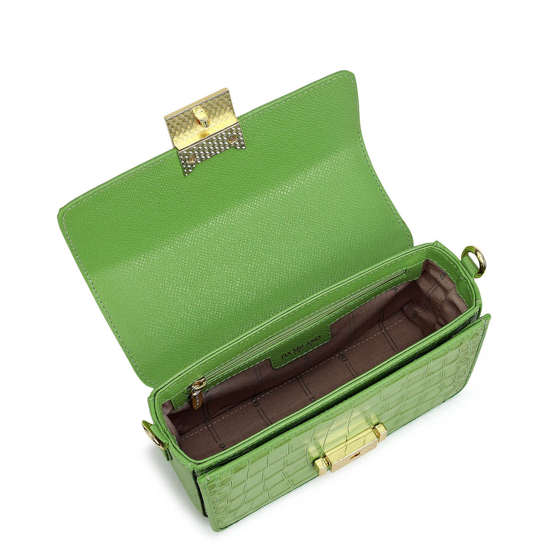 Small Croco Leather Satchel - Kiwi