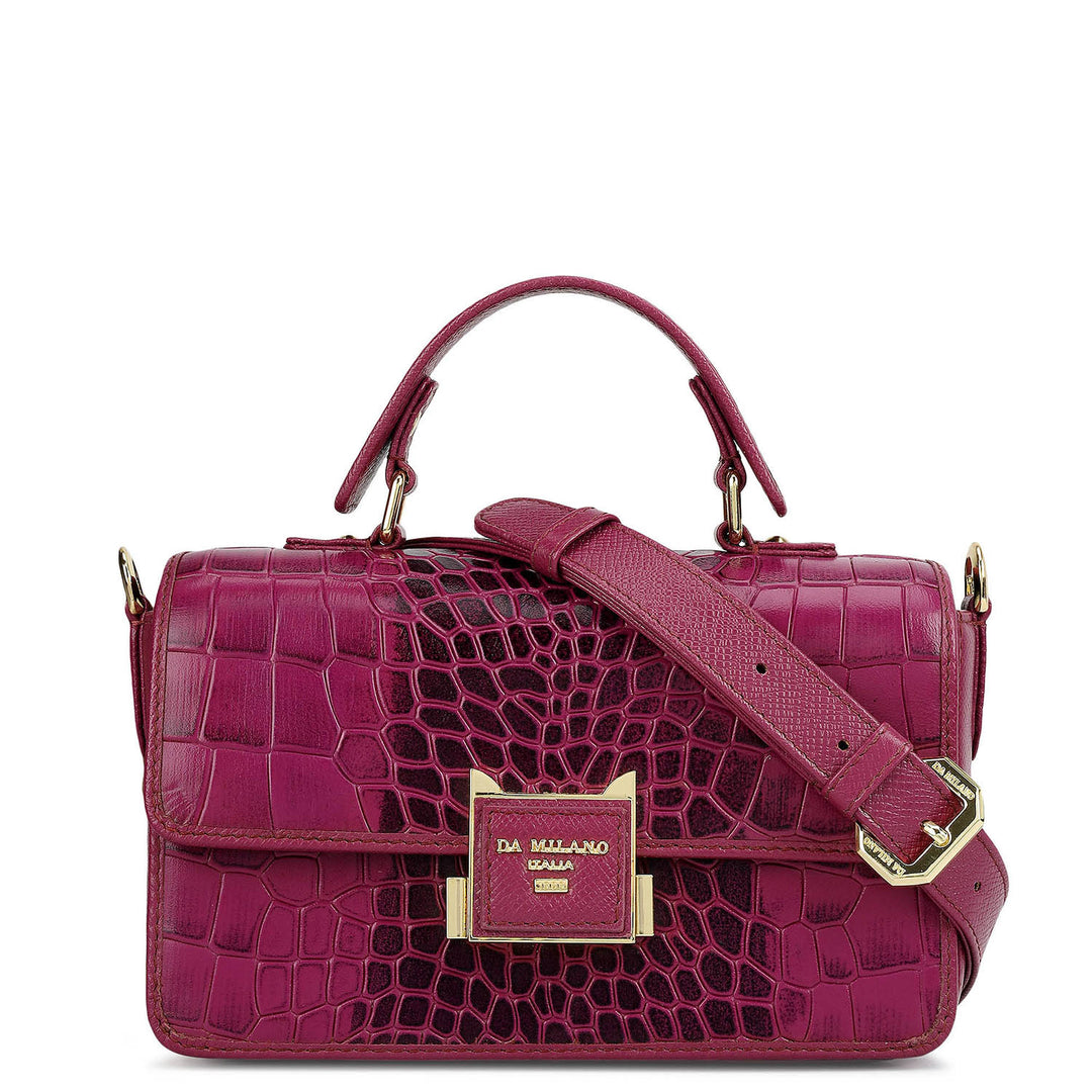 Small Croco Leather Satchel - Orchid