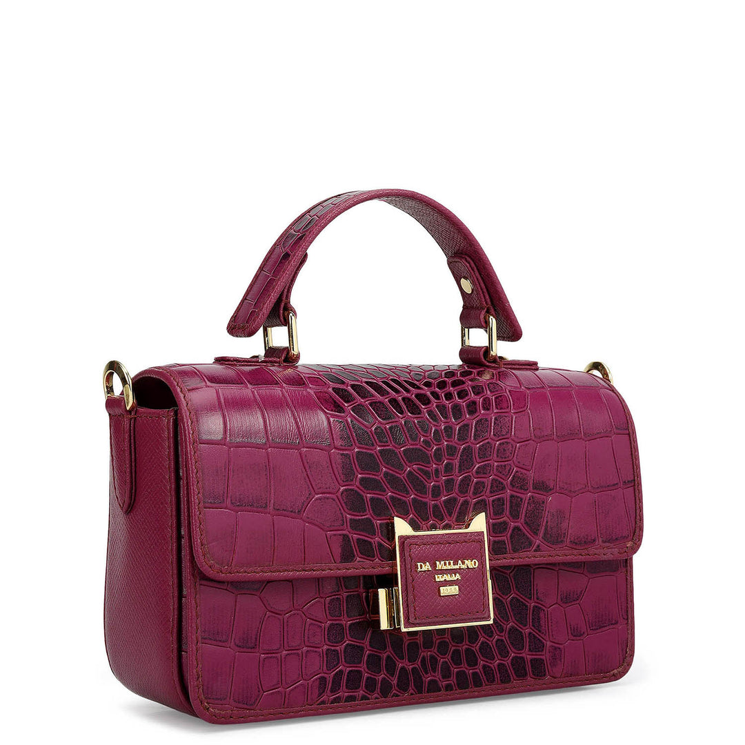 Small Croco Leather Satchel - Orchid