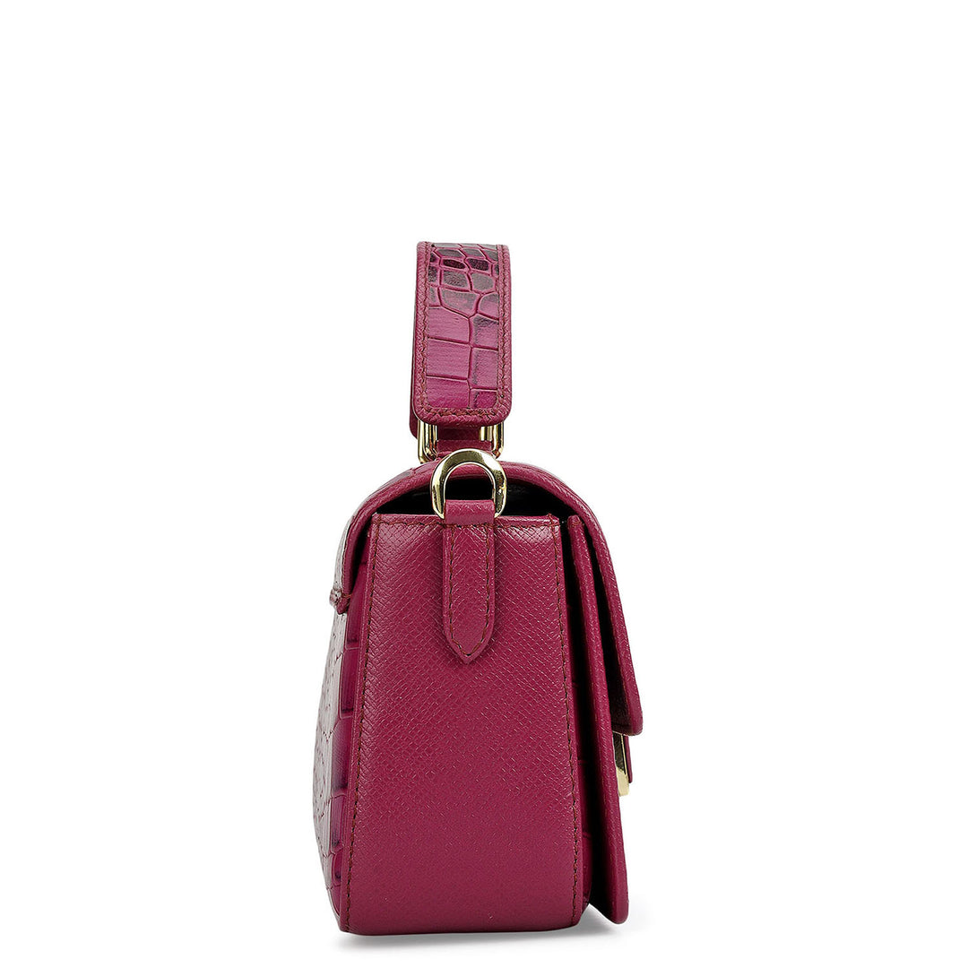 Small Croco Leather Satchel - Orchid