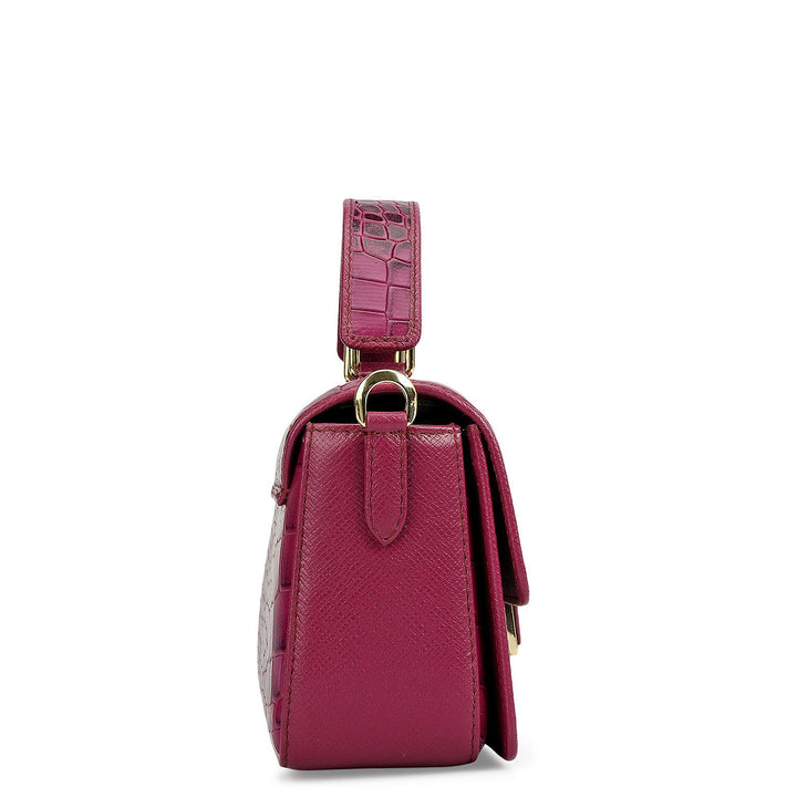 Small Croco Leather Satchel - Orchid