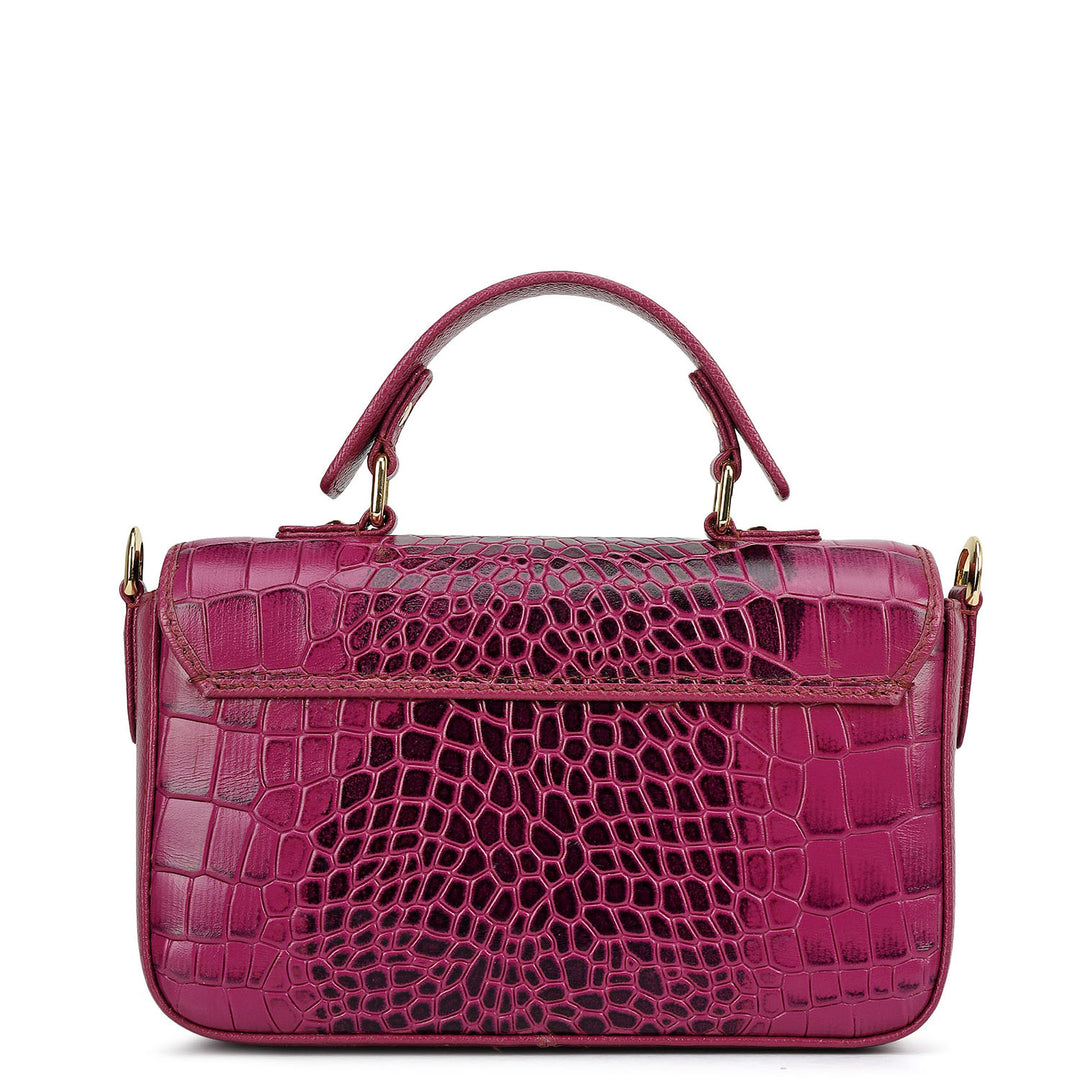 Small Croco Leather Satchel - Orchid