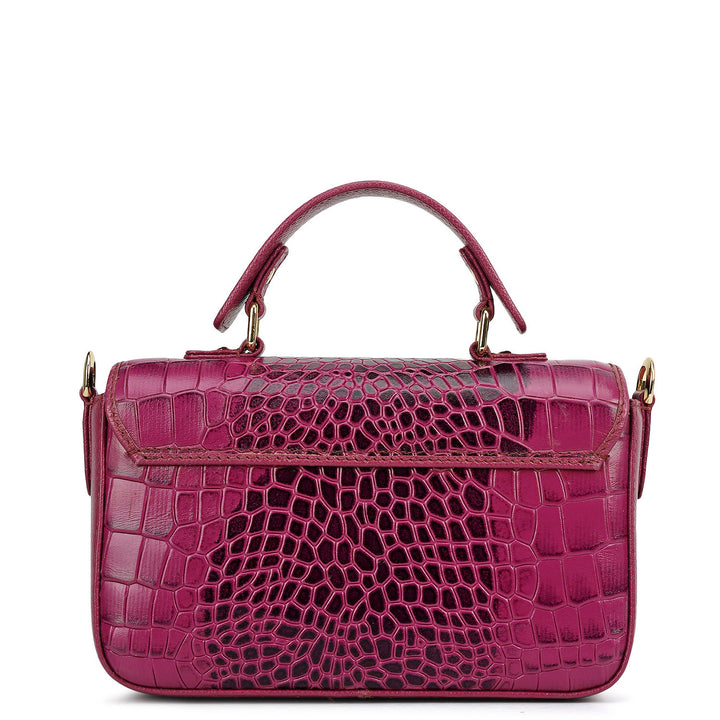 Small Croco Leather Satchel - Orchid