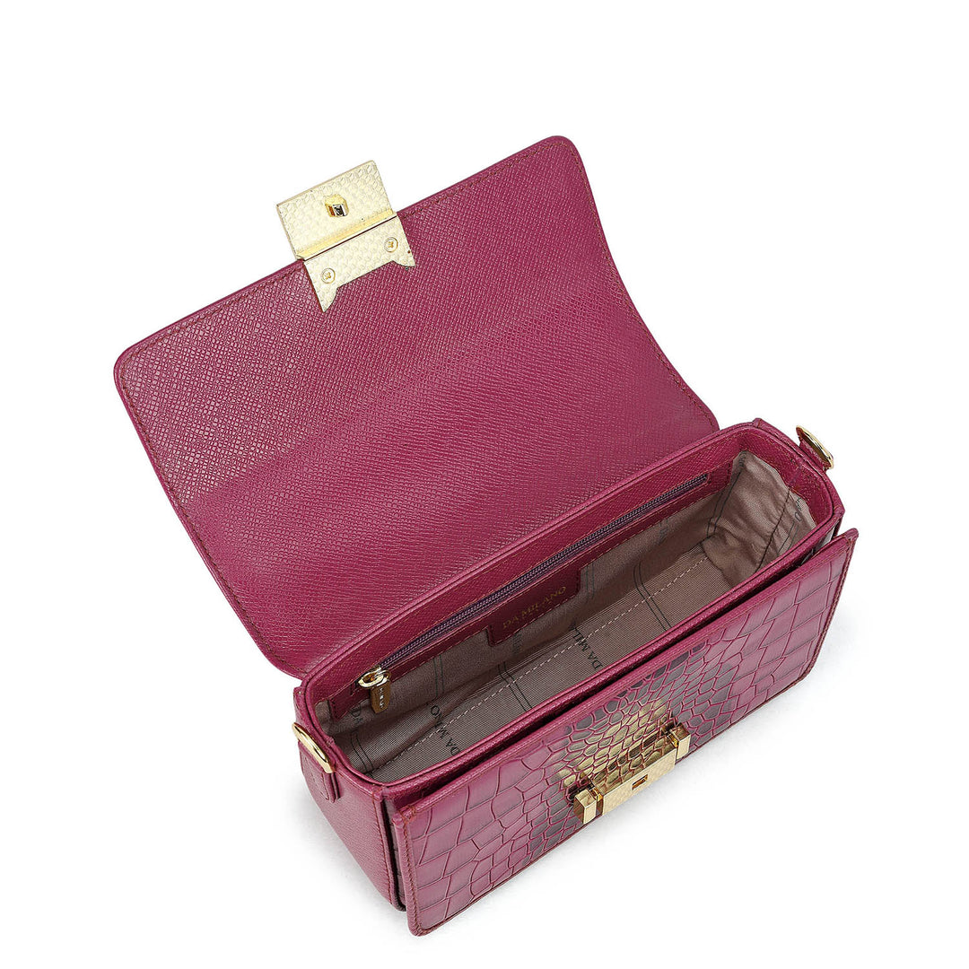 Small Croco Leather Satchel - Orchid