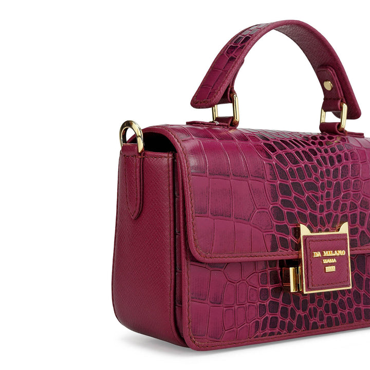 Small Croco Leather Satchel - Orchid