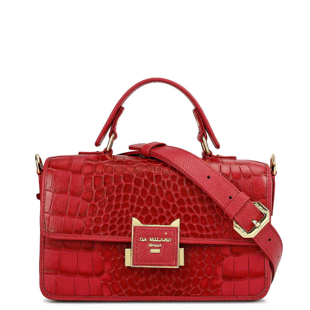 Small Croco Leather Satchel - Plumberry